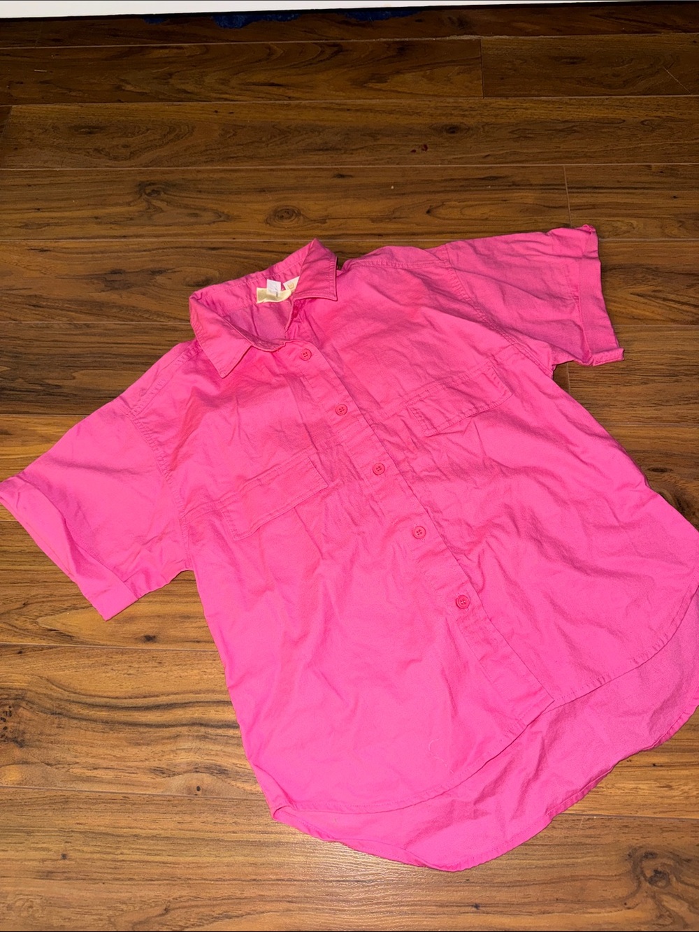 Size 14 80s bright pink vintage Bright Pink Short Sleeve Button-Up Shirt